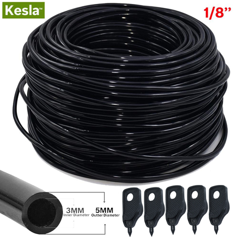 KESLA 20-100M 3/5mm PVC manguera Micro goteo sistema de riego w/Puncher 1/8 ''tubería de jardín para goteo flecha goteo invernadero ► Foto 1/6