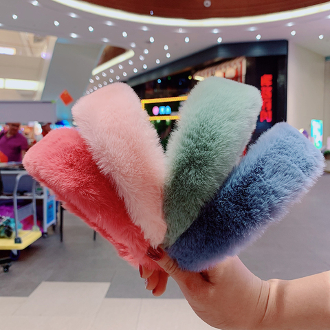 Diademas Retro de piel de conejo para mujer, accesorios para el cabello de 18 colores, diademas suaves y anchas para niña, artículos para la cabeza de fiesta ► Foto 1/6