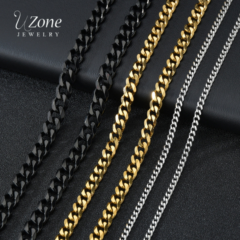Uzone Basic Punk Acero inoxidable 3,5,7mm Curb Cuban collares para hombres mujeres negro oro cadena de eslabones gargantillas joyería de Metal sólido ► Foto 1/6