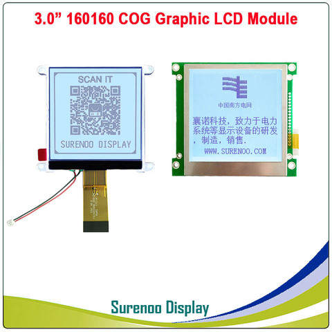 Módulo LCD COG de matriz gráfica, pantalla FSTN positiva en retroiluminación blanca, controlador UC1698U incorporado, 160x160, 160160 ► Foto 1/1