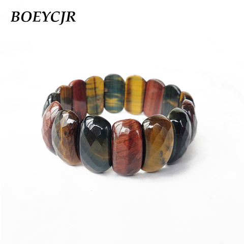 BOEYCJR-pulsera de energía de ojo de tigre mágico para hombre, brazaletes y pulseras de cuentas de piedra Natural, joyería hecha a mano, rojo, amarillo y azul ► Foto 1/6