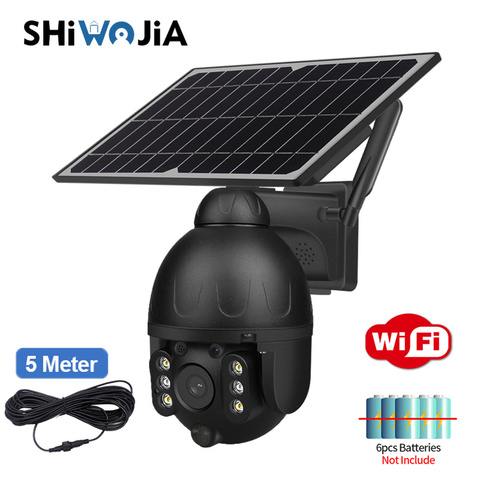 SHIWOJIA Solar al aire libre inalámbrica WIFI cámara de seguridad negro desmontable Solar Cámara batería CCTV PIR Video de vigilancia de teléfono ► Foto 1/6