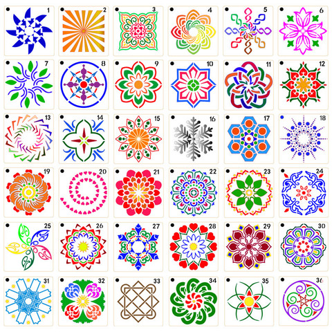 36 unids/set 90*90mm Mandala plantilla pintada bricolaje capas Stencills de impresión de piedra de inyección de tinta de pintura creativa Decoración ► Foto 1/6