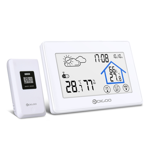 Reloj Digital con alarma y Sensor inalámbrico, reloj Digital con Sensor inalámbrico, predicción de temperatura y humedad, estación meteorológica DCF, decoración del hogar ► Foto 1/6