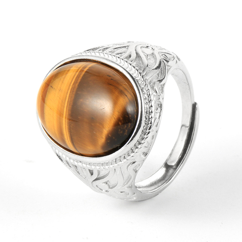 Anillo turquesas ágatas azules para hombre y mujer, piedra de Gema Natural, Ojo de Tigre, Ópalo plateado abierto, anillos para boda, joyería ► Foto 1/6