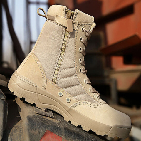 Botas de cuero para actividades al aire libre para hombre, botas militares transpirables de combate del Ejército, botas de talla grande para el desierto, zapatos de senderismo para hombre 385 ► Foto 1/5