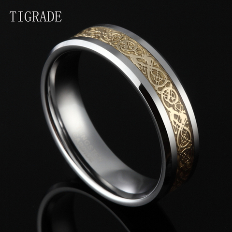 Anillo de boda de carburo de tungsteno para hombre y mujer, 6mm, 8mm, incrustaciones de DRAGÓN dorado, joyería pulida, ajuste cómodo ► Foto 1/5