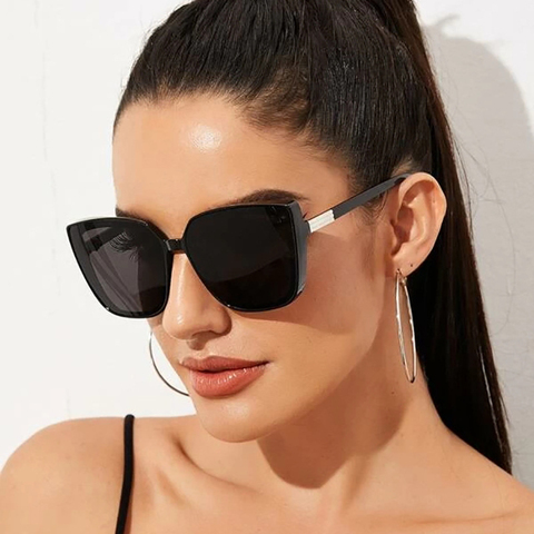 Gafas de sol con diseño de ojo de gato para dama, anteojos de sol femeninos de estilo Vintage con espejo negro, lentes de sol con marco grande, a la moda ► Foto 1/6