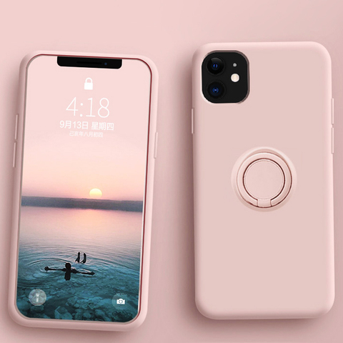 Funda de silicona líquida suave de lujo para iPhone 11 Pro Max XS X 7 8 6 S 6 S XR soporte de anillo funda delgada iPhone11 Pro funda iPhonex ► Foto 1/6