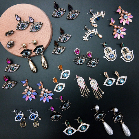 Pauli Manfi-pendientes de estilo europeo Vintage para mujer, aretes con forma de ojo, con diamantes de imitación bohemios, redondo geométrico, joyería ► Foto 1/6