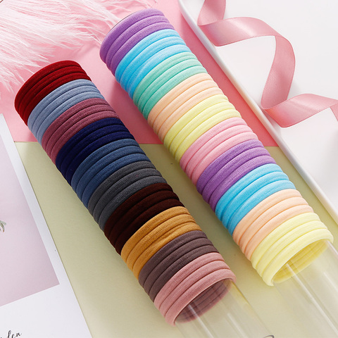 Diademas elásticas de nailon de colores caramelo para mujeres y niñas de 4CM, soporte para Coleta, accesorios para el cabello, 50 o 100 unidades ► Foto 1/6