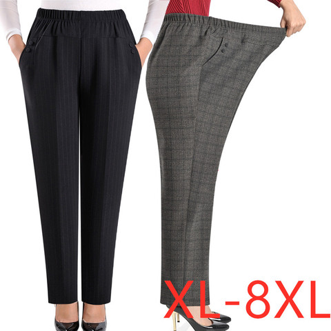 Pantalones elásticos de talla Extra grande para mujer, ropa de mediana edad, suelta, 6XL, 7XL, 8XL, para otoño, J400 ► Foto 1/6