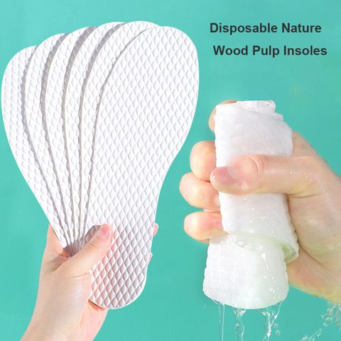 Plantillas desechables de pulpa de madera natural para hombres y mujeres, transpirables, color blanco, cómodas, 10 pares ► Foto 1/6