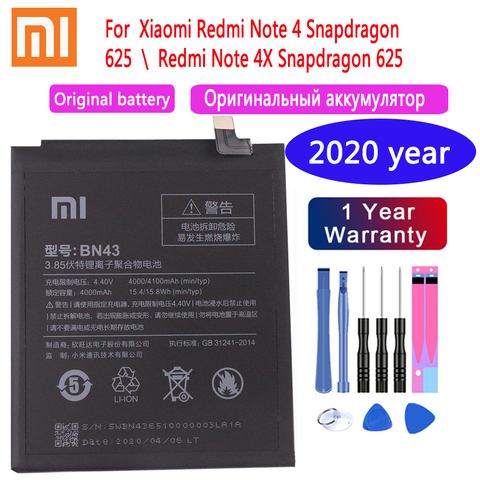 Batería de teléfono de repuesto 100% Original, 4000mAh, BN43, para Xiaomi Redmi Note 4X / Note 4, batería de teléfono global Snapdragon 625 ► Foto 1/5