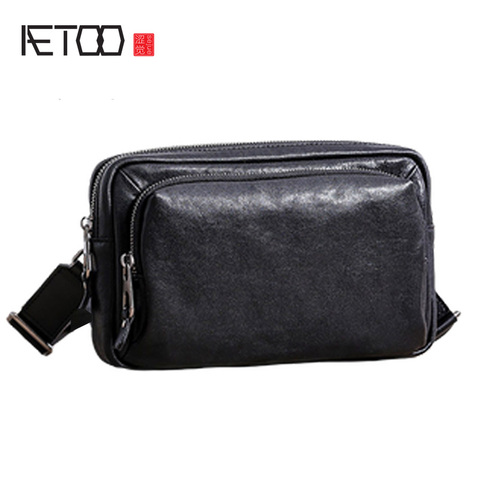 AETOO-Bolso cruzado oblicuo de cuero para hombre, bandolera informal sencilla, a la moda, con capa de cabeza plantada, pequeña ► Foto 1/6