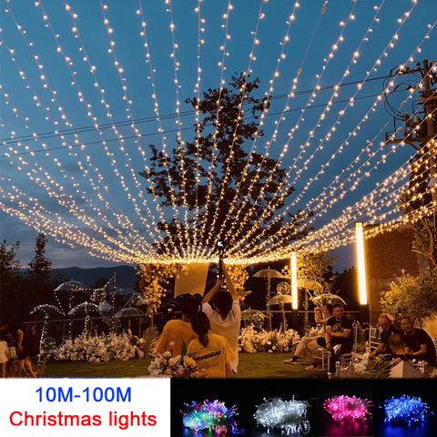 Cadena de luces de hadas guirnalda de luz Led árbol de Navidad, 10M, 100M, impermeable, para casa, jardín, fiesta de boda, decoración de vacaciones al aire libre ► Foto 1/6