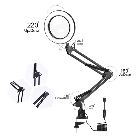 Abrazadera de escritorio para iluminación, lupa de soldadura con luz LED, herramienta de lectura de soldadura de tres manos, lámpara de mesa, lupa de reparación USB ► Foto 1/6