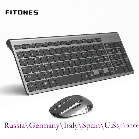 Ratón de teclado inalámbrico portátil ultrafino de 2,4 GHz con disposición de Rusia/España/EE. UU./Francia/Italia/Alemania, ratón de tamaño completo de 2400 DPI, negro ► Foto 1/6