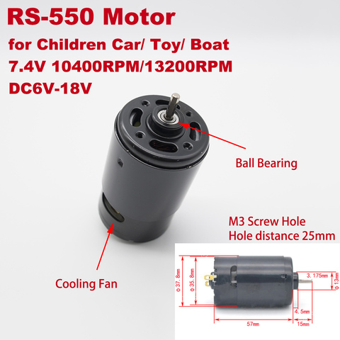 Motor eléctrico de RS-550, herramienta eléctrica de alta velocidad, Micro 36mm, eje de 3,17mm, CC de 6V-18V, 12V, 7,4 V, bricolaje, modelo de tablero de coche, destornillador, color negro ► Foto 1/5