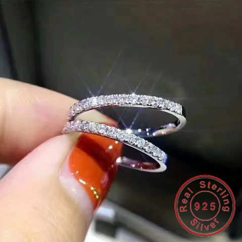 Anillo de compromiso Eternity para mujer, de 3 colores, 100% Plata de Ley 925, Circonia cúbica, para fiesta, boda, joyería sencilla para dedo ► Foto 1/5