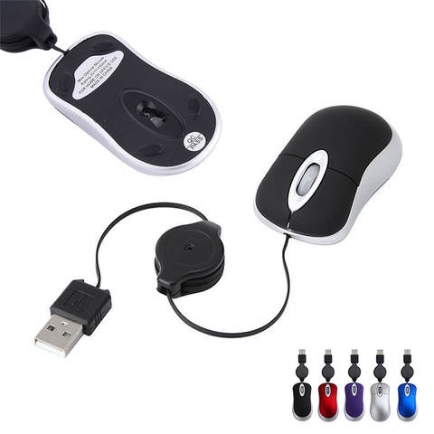 Mini ratón retráctil con cable de 1200DPI, ratón óptico USB, ergonomía, alfombrilla de ratón para oficina, ordenador, PC, portátil, Notebook ► Foto 1/6
