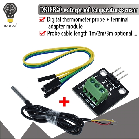 DS18B20 Módulo Sensor de temperatura Kit impermeable 100CM Digital Cable Sensor Sonda de acero inoxidable adaptador de Terminal para Arduino ► Foto 1/6