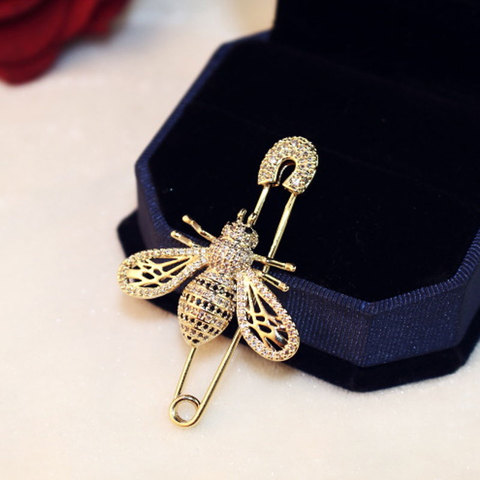 Broche lujoso de cristal completo de abeja de oro para mujer, broche de abeja hueco brillante, Pin para abrigo, joyería fina ► Foto 1/5