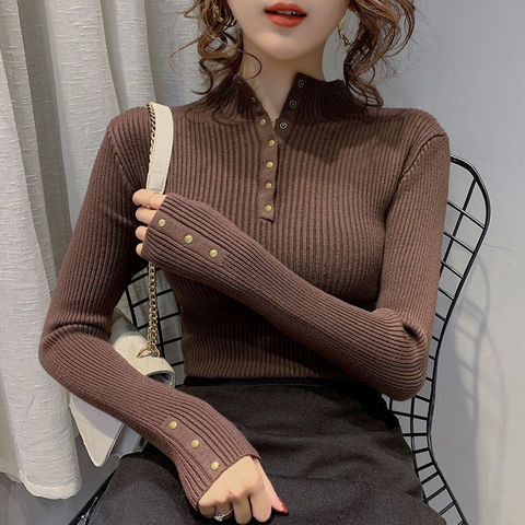 Suéter ajustado de cuello alto para mujer, jersey de manga larga de estilo coreano, base interior, otoño e invierno, 2022 ► Foto 1/6