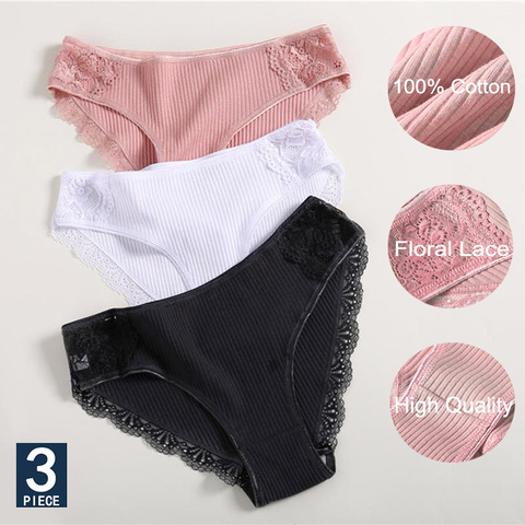 3 unids/set ropa interior de algodón bragas de mujer ropa interior de confort bragas de encaje Floral para mujer Sexy pantalones de tiro bajo Intimates m, L, XL ► Foto 1/6