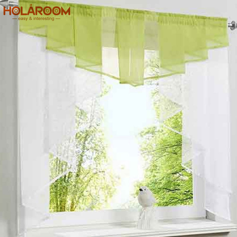 Cortina de tul para ventana y balcón, diseño plisado romano, cenefa corta transparente, Color verde y gris ► Foto 1/6