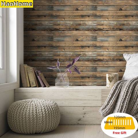 HaoHome-papel de pared autoadhesivo, papel tapiz de madera de imitación, pegatinas de pared impermeables de vinilo ► Foto 1/6