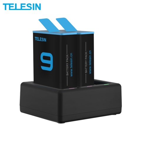 TELESIN 2 pilas para GoPro 9 Cargador de baterías 3 vías LED de carga de la batería del cargador de batería para GoPro héroe de 9 Cámara negra ► Foto 1/6