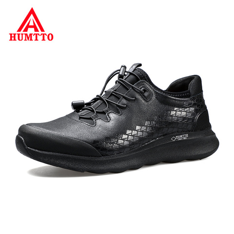 Zapatos de senderismo de cuero genuino para hombre, zapatillas deportivas de banda elástica para exteriores, ligeras y antideslizantes, de alta calidad ► Foto 1/6