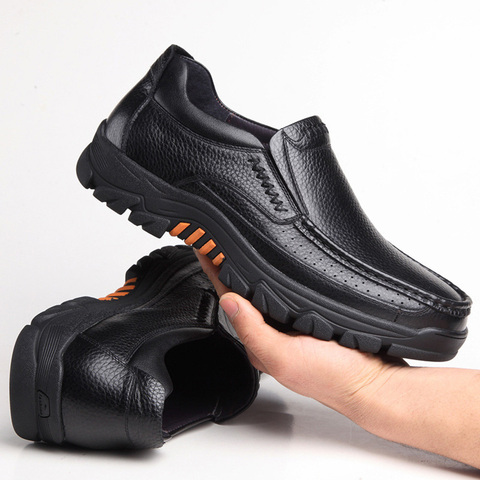 100% zapatos de cuero genuino para hombre, mocasines de cuero de vaca suave, zapatos casuales para hombre 2022, nuevo calzado masculino negro marrón sin cordones KA2088 ► Foto 1/6