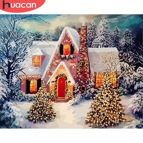 HUACAN pintura por números Navidad kits de paisajes dibujo lienzo pintado a mano DIY pintura al óleo por números paisaje de invierno ► Foto 1/6