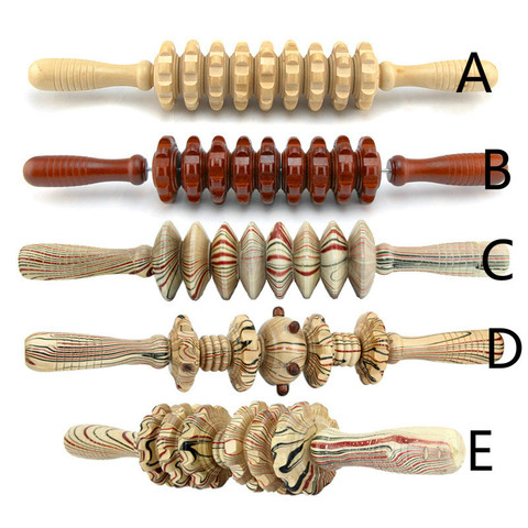 Varilla de meridiano para Yoga, rodillo de masaje de cuerpo entero de nueve ruedas de eje fino, masaje de espalda y cintura, masajeador de madera para cuello y piernas ► Foto 1/4