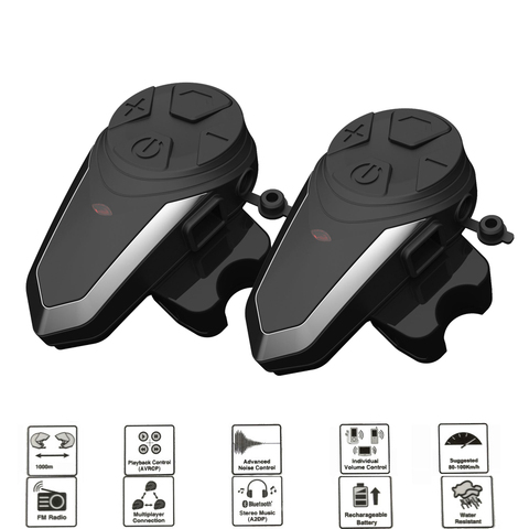 Intercomunicador Bluetooth para casco de motocicleta, dispositivo de comunicación para casco de motocicleta, resistente al agua, IPX7, BT 1200, 3,0 M, BTS3, 3 conductores ► Foto 1/6