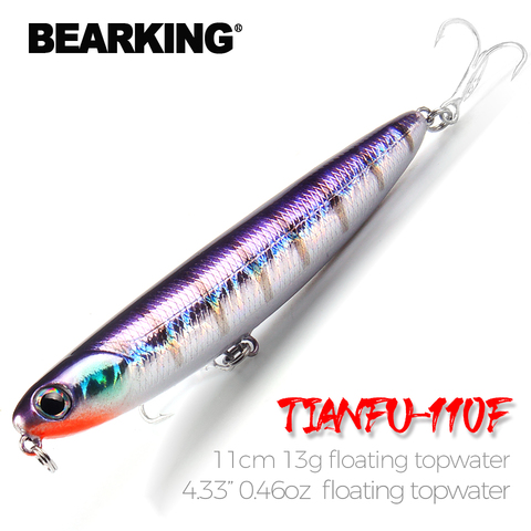 BEARKING-Señuelos de Pesca modelo: 5 unids/lote, aparejos de pesca profesionales, cebo de color surtido, 110mm, 13g, flotante, topwater ► Foto 1/6