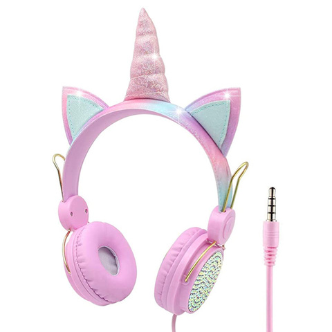 Auriculares con cable y diseño de unicornio para niños, auriculares estéreo con diamantes de colores, para música, regalo de Navidad y cumpleaños ► Foto 1/6