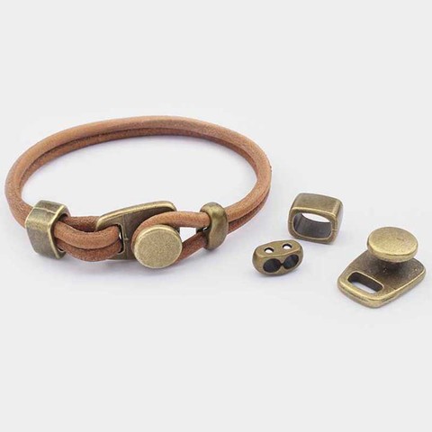 1 paquete de cierre de gancho abierto de botón de Color plateado/bronce Tibetano para cordón de cuero redondo de 4mm, pulsera artesanal, accesorios de joyería ► Foto 1/6