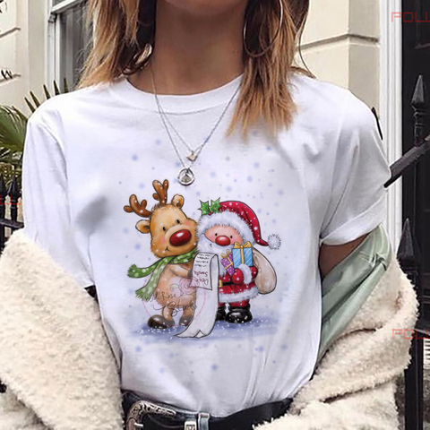 Maycaur-Camiseta de ciervo para mujer, camiseta Harajuku de manga corta con estampado navideño, camisetas blancas aptas para todas las estaciones ► Foto 1/6