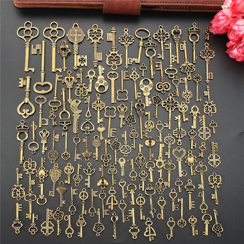 Dijes de llave y corazón de amor de Metal chapado en bronce antiguo Vintage, colgante encantador fabricación artesanal, regalos, 125 Uds. ► Foto 1/6