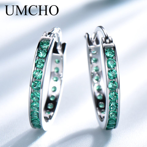 UMCHO-pendientes de Clip de Nano Esmeralda para mujer, de plata sólida 925, joyería fina de color verde, regalo de fiesta de cumpleaños, dijes de joyería fina ► Foto 1/6