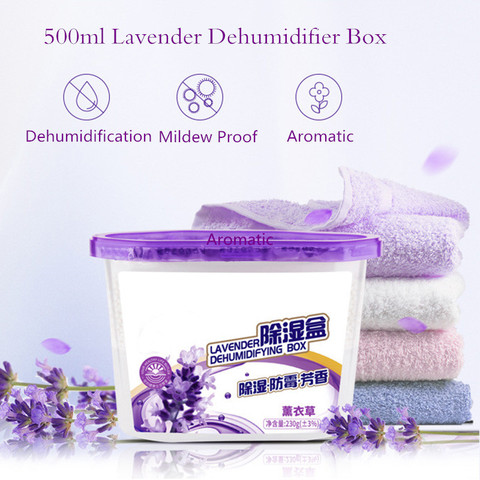 Mini deshumidificador de lavanda para el hogar, secador de ropa de armario con desecante, secador de aire de coche, caja absorbente de humedad, 500ml ► Foto 1/6