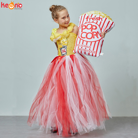 Circo palomitas chica Tutu vestido cumpleaños y Carnaval fiesta de flores de la boda de lentejuelas vestido de traje de los niños Pop maíz, comida vestido de tul ► Foto 1/6