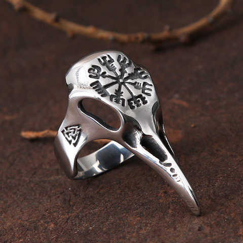 Anillo gótico de calavera Cuervo para hombre, de acero inoxidable, anillo con brújula, para motorista, Odín, Cuervo, regalo de joyería ► Foto 1/5