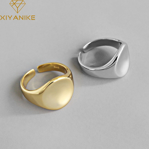 XIYANIKE-anillos de Circular Geométrica hechos a mano para mujer, de Plata de Ley 925, joyería para mujer, talla de pareja de boda, 17mm, ajustable ► Foto 1/6