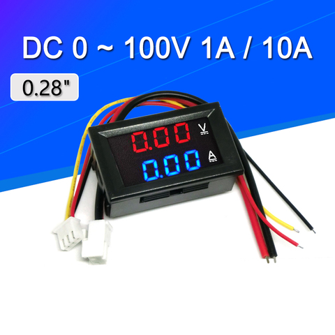 Mini Digital voltímetro amperímetro DC 100V 1A/10A Panel Amp voltios medidor de corriente de voltaje de 0,28 