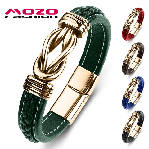 MOZO de moda 2022 nuevo clásico cuero de la pulsera de los hombres de acero inoxidable de acero de encantos de alta calidad mujeres Punk Multi Color joyería regalos 074 ► Foto 1/6