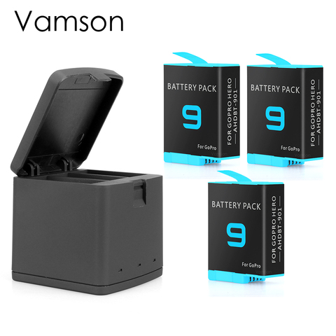 Batería de ion de litio para cámara gopro hero 9, tres cargadores, 1720mAh, accesorios para cámara, color negro ► Foto 1/5